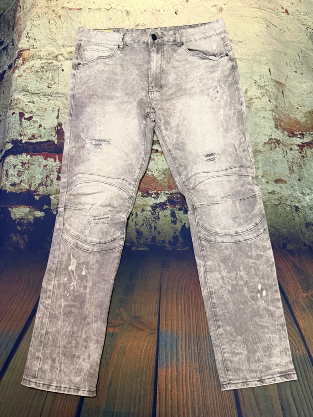 Light Gray Distressed Skinny Jeans for Men